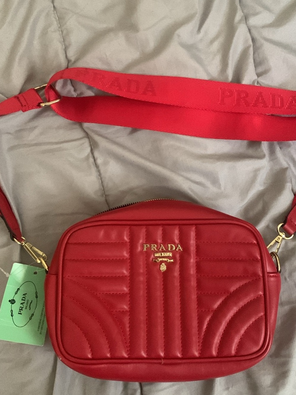 Prada Red Quilted Camera Crossbody with Gold Hardware